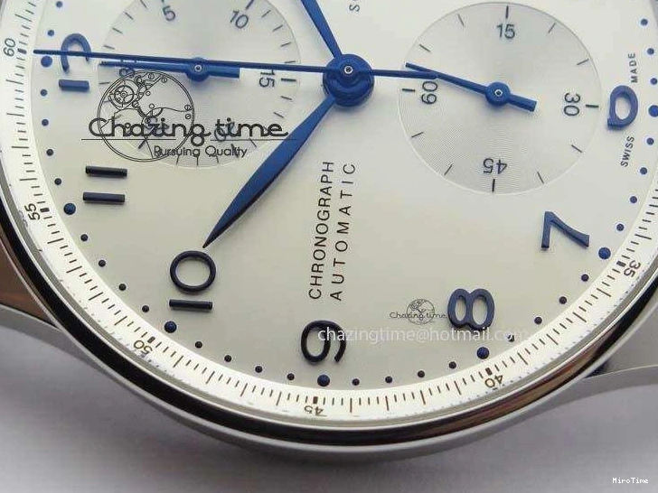 MIROTIME 0424 UrbanStyle Portuguese IW371446 ZF 1:1 Best Edition SS White Dial Blue Markers On Blue Leather Strap  A79350 V 7270